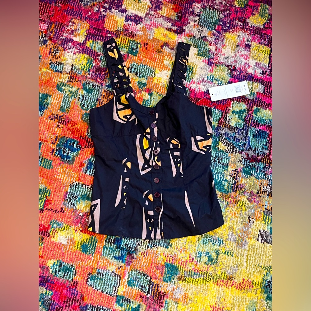 French Connection Abstract Button Down Tank (Size 2) 🖤